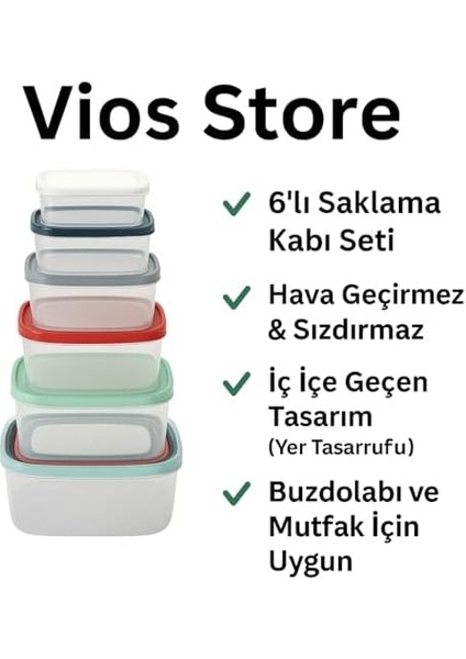 6’lı Saklama Kabı Seti – Hava Geçirmez, Sızdırmaz, Buzdolabı ve Mutfak Düzeni Için Plastik Kaplar