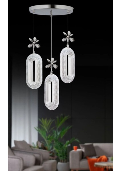 3'li Krom Kaplama Sarkıt LED Salon Avize 3 Renk Ledli fiyatları