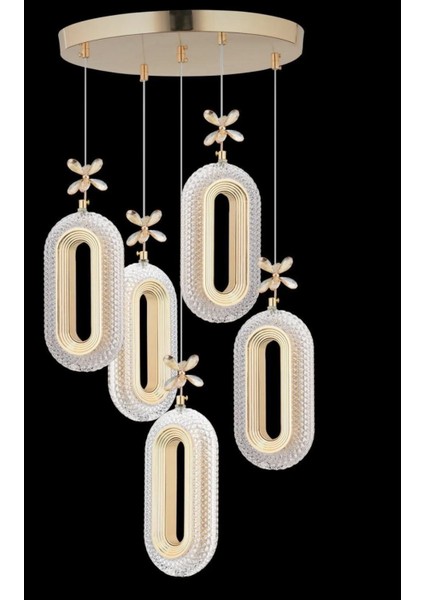 5'li Gold Kaplama Sarkıt LED Salon Avize 3 Renk Ledli fırsatları