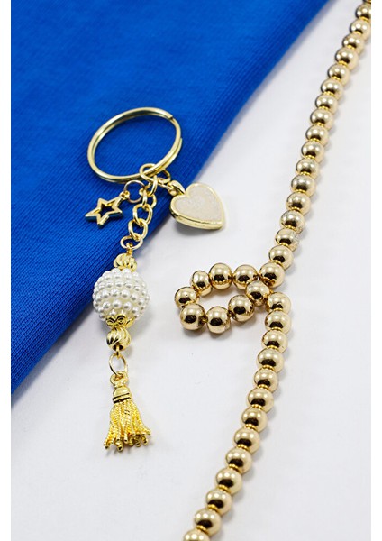 Kalpli Yıldızlı Incili Püsküllü Küçük Anahtarlık, Hediyelik Çanta Süsü fiyatları