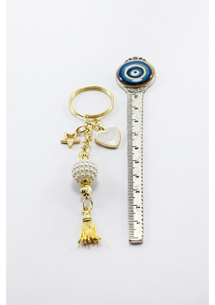 Kalpli Yıldızlı Incili Püsküllü Küçük Anahtarlık, Hediyelik Çanta Süsü modelleri