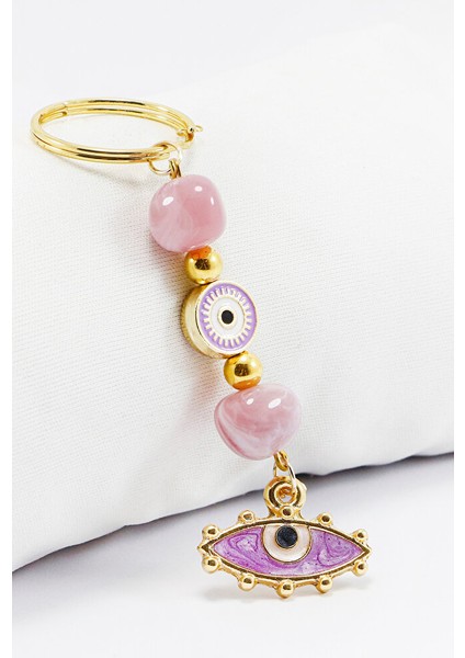 Lila Sedefli Çerçeveli Göz Anahtarlık, Nazarlı Hediyelik Çanta Süsü