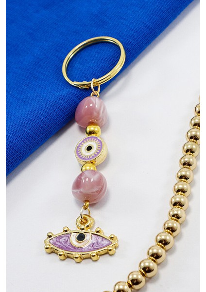 Lila Sedefli Çerçeveli Göz Anahtarlık, Nazarlı Hediyelik Çanta Süsü fiyatları