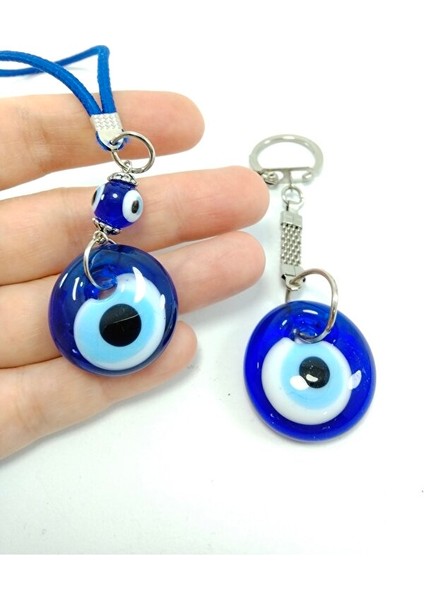 Nazar Boncuğu Anahtarlık Araba / Dikiz Ayna Süsü Sade Ikili Set El Yapımı Cam Hediyelik Eşya indirimleri