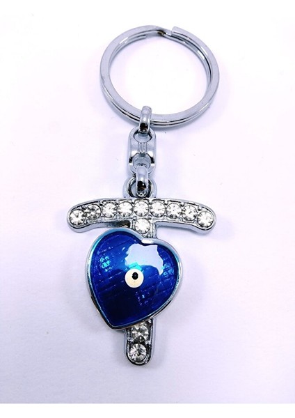 Kalp Nazar Boncuğu Metal Kristal Taşlı T Harfi Anahtarlık Hediyelik Aksesuar modelleri
