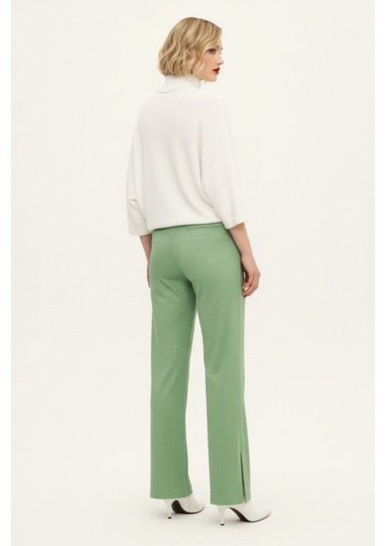 Mint Yeşili Krep Kumaş Yüksek Bel Bol Paça Kadın Pantolon modelleri