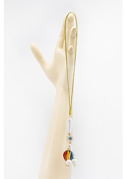 Beyaz Renkli Çerçeveli Nazar Boncuklu Renkli Uçan Balon Salkım Anahtarlık, Dikiz Ayna Süsü 2'li Set modelleri