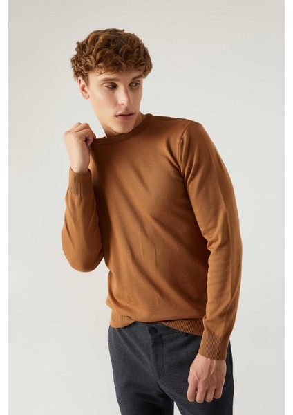 Ds Damat Regular Fit Camel Tüylenme Yapmayan Bisiklet Yaka Pamuklu Triko Kazak modelleri