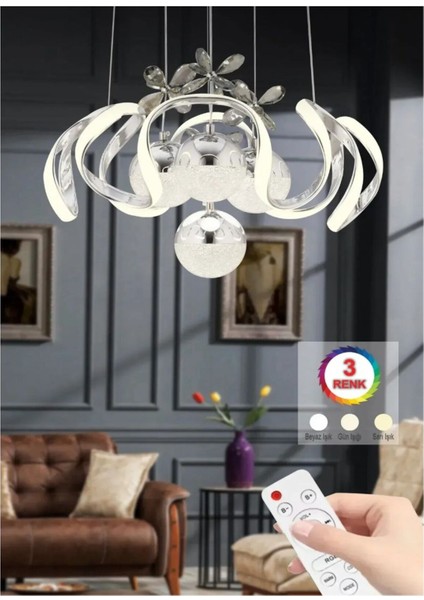 Kumandalı 3 Renk Işık Özellikli 4 Toplu Modern Krom Kaplama Sarkıt LED Avize Salon Avize fiyatları