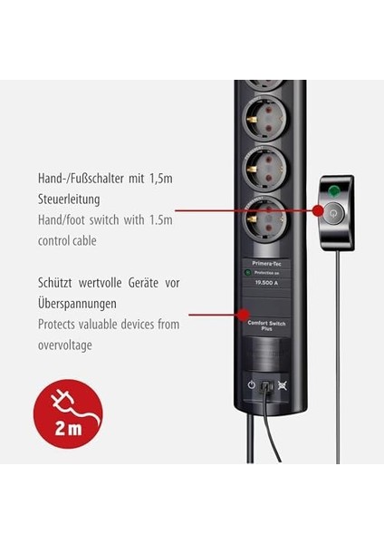 -Tec Switch Çoklu Priz 7 Soketli Yüksek Gerilim Korumalı (2 M Kablo, Şalter ve Rj-11 Bağlantısı) Siyah modelleri