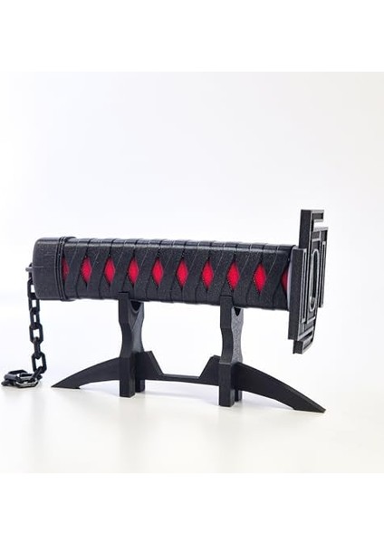 Açılır Kapanır Siyah Kırmızı Katana – Dekoratif Tarzı Oyuncak Kılıç, Koleksiyonluk Samuray Kılıcı, Gerçekçi Görünüm, Stand Dahil, 90 cm