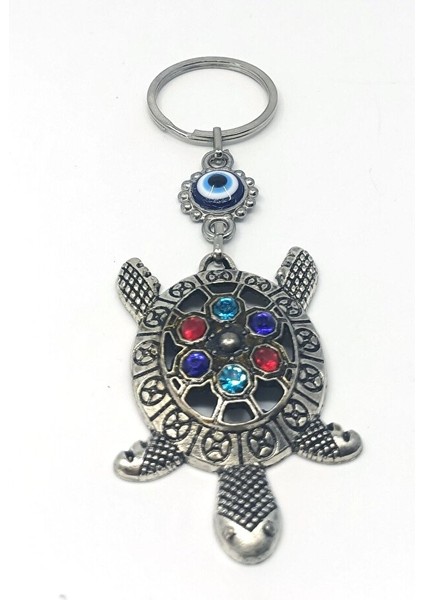 Metal Nazar Boncugu Detay Kaplumbaga Modeli Anahtarlık