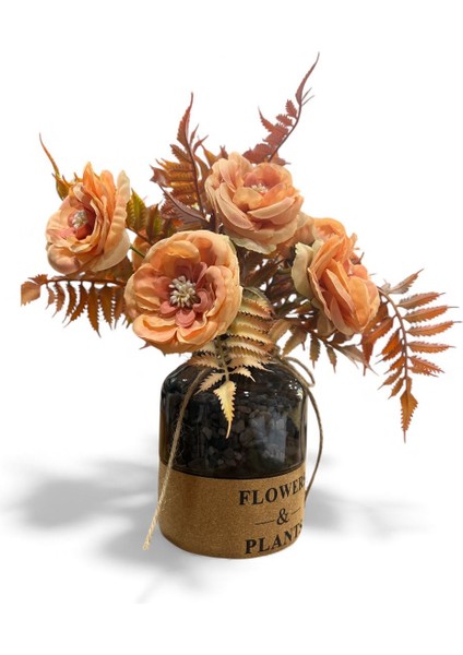 Cam Vazoda Turuncu Şakayık Aranjmanı (30X25 Cm) -Dekoratif Yapay Çiçek fiyatları