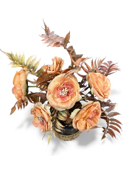 Cam Vazoda Turuncu Şakayık Aranjmanı (30X25 Cm) -Dekoratif Yapay Çiçek modelleri