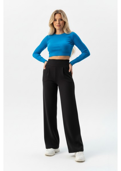 Kadın Pensli Palazzo Pantolon Siyah