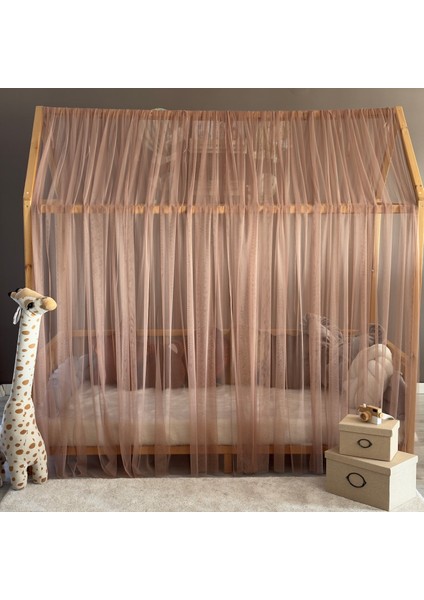 Kahverengi Çift Perdeli Montessori Yatak Cibinliği