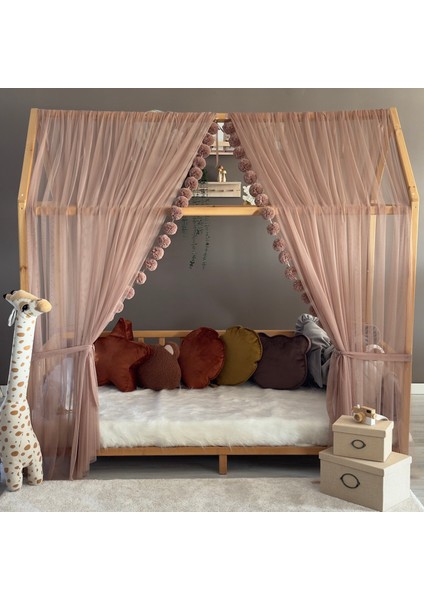 Kahverengi Çift Perdeli Montessori Yatak Cibinliği modelleri