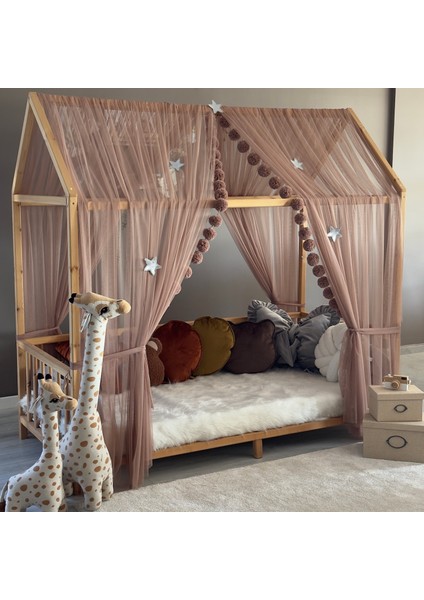 Kahverengi Çift Perdeli Montessori Yatak Cibinliği