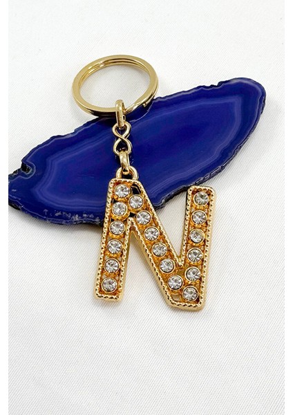 Gold Renkli Parlak Taşlı N Harfi Anahtarlık, Hediyelik Harfli Anahtarlık modelleri