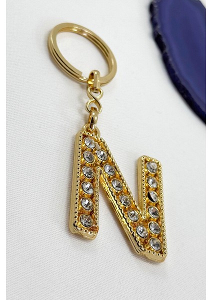 Gold Renkli Parlak Taşlı N Harfi Anahtarlık, Hediyelik Harfli Anahtarlık indirimleri
