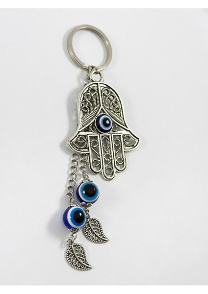 Özel Tasarım Nazarlı Metal Hamse Salkım Zincir Anahtarlık, Metal Yapraklı Hediyelik Anahtarlık fırsatları