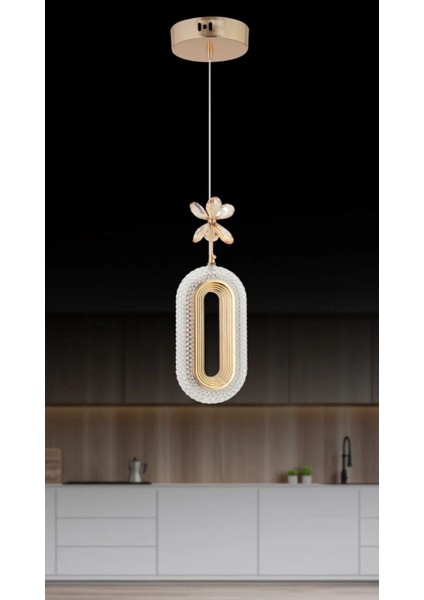 Tek Gold Kaplama Sarkıt LED Salon Avize 3 Renk Ledli