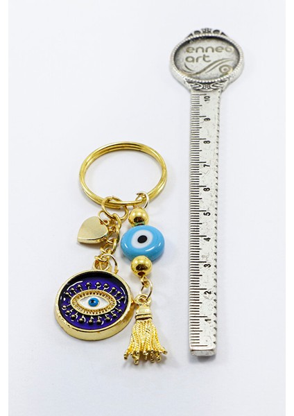 Lacivert Mineli Çerçeveli Göz Mavi Nazarlı Anahtarlık, Kalpli Hediyelik Çanta Süsü modelleri