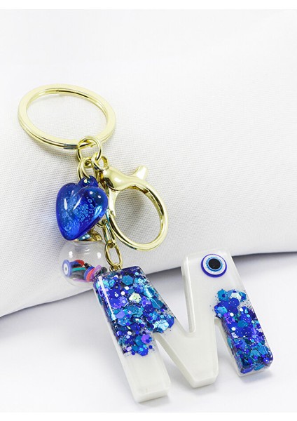 Renkli Epoksi M Harfi Anahtarlık, Hediyelik Nazarlı Çanta Süsü