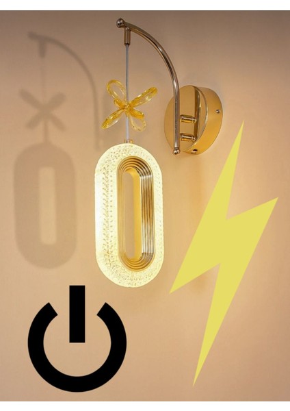 Gold Oval Kelebek Figürlü Elektrikli 3 Renk Aplik