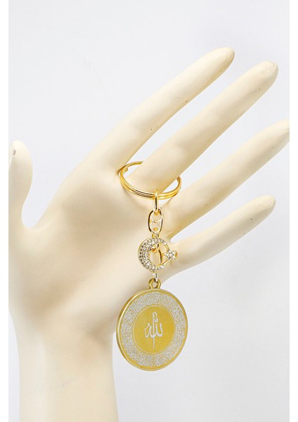 Gold Renkli Ay Yıldızlı Çelik Çift Taraflı Ayetel Kürsi Allah Lafzı Felak Nas Ihlas Anahtarlık fırsatları