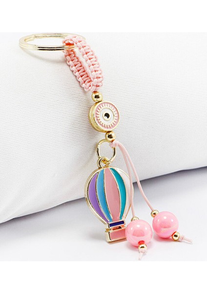 Şeker Pembesi Çerçeveli Nazar Boncuklu Renkli Uçan Balon Salkım Anahtarlık