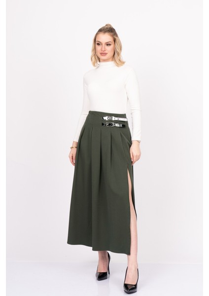 Elegancebelt Slit Skirt – Premium Pileli & Yırtmaçlı Etek 6829
