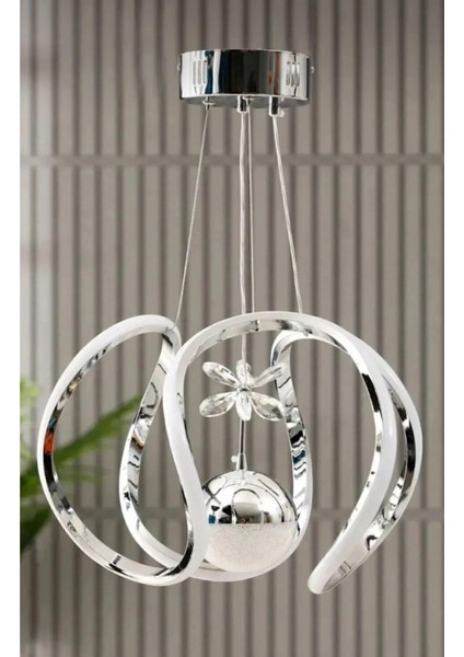 Tek Toplu Krom Kaplamalı 3 Renk Ledli Avize