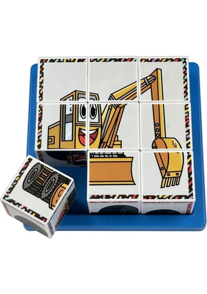 Çalışkan Araçlar 3D Küp Puzzle - (9 Küp 6 Yapboz) - Kepçe/itfaiye/traktör/vinç/kamyon/forklift modelleri