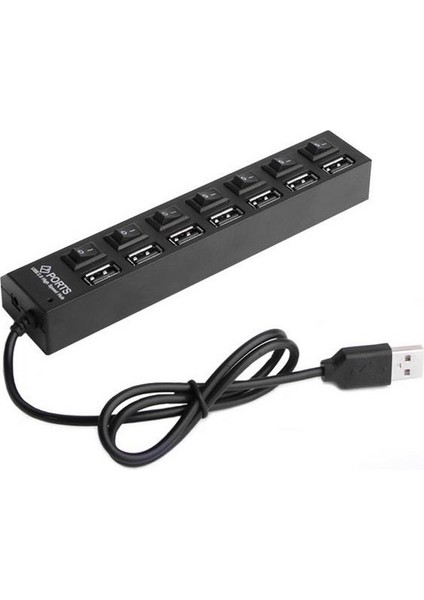 7 Port USB Çoklayıcı Hub Anahtarlı Aç/kapa Düğmeli Işıklı USB Çoğaltıcı Tak Çalıştır