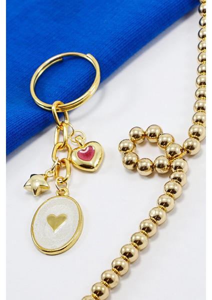 Sedefli Bombeli Kalp Yıldızlı Anahtarlık, Hediyelik Anahtarlık fiyatları