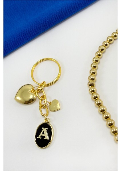 Gold Renkli A Harfli Bombeli Kalp Salkım Anahtarlık, Hediyelik Anahtarlık fiyatları