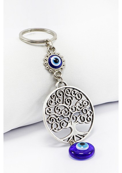 El Yapımı Cam Nazar Boncuklu Hayat Ağacı Anahtarlık, Hediyelik Nazarlı Çanta Süsü