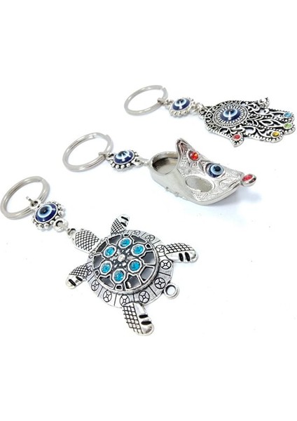 Üçlü Metal Nazar Boncuklu Anahtarlık Seti El Yapımı Hediyelik Eşya modelleri