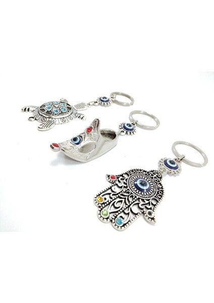 Üçlü Metal Nazar Boncuklu Anahtarlık Seti El Yapımı Hediyelik Eşya fırsatları