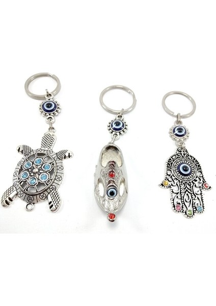 Üçlü Metal Nazar Boncuklu Anahtarlık Seti El Yapımı Hediyelik Eşya indirimleri