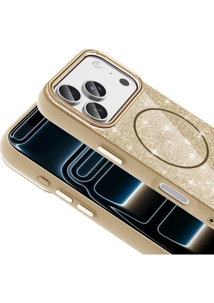 iPhone 17 Pro Kılıf M-Safe Şarj Özellikli Parlayan Simli Okso Kılıf modelleri