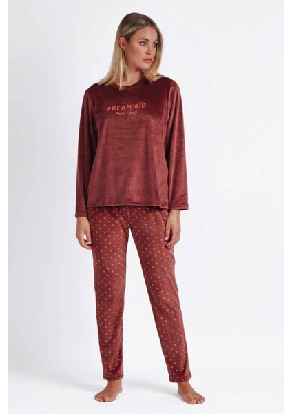 60222 Kahverengi Kadife Pijama Takımı