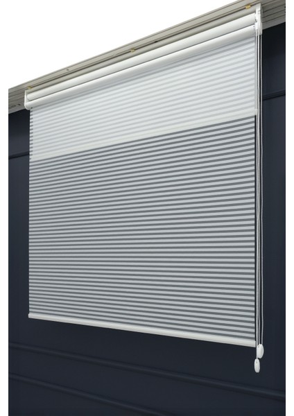 Çift Mekanizmalı Jaluzi Görünümlü Tül+Stor Güneşlik Perde – Çiftli Sistem - 2 Perde Tek Ürün! fırsatları