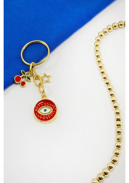 Kırmızı Kirazlı Minik Yıldızlı Gözlü Anahtarlık, Hediyelik Anahtarlık fiyatları