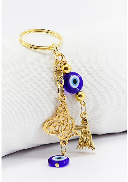 Gold Renkli Nazar Boncuklu Salkım Osmanlı Tuğrası Anahtarlık, Nazarlı Hediyelik Çanta Süsü fiyatları