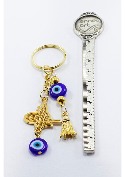 Gold Renkli Nazar Boncuklu Salkım Osmanlı Tuğrası Anahtarlık, Nazarlı Hediyelik Çanta Süsü modelleri