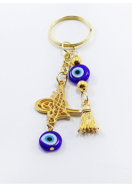Gold Renkli Nazar Boncuklu Salkım Osmanlı Tuğrası Anahtarlık, Nazarlı Hediyelik Çanta Süsü indirimleri