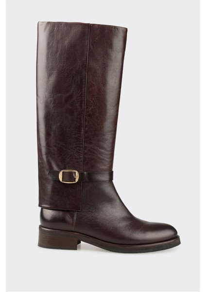 Kahve Deri Kadın Çizme