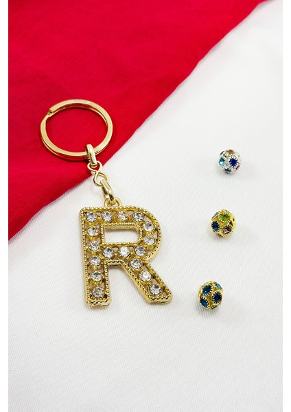 Gold Renkli Parlak Taşlı R Harfi Anahtarlık, Hediyelik Harfli Anahtarlık fiyatları